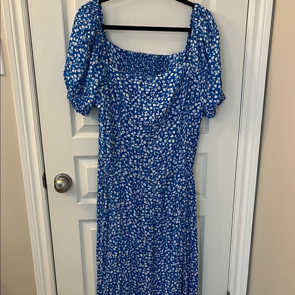 Ever New Royal Blue Floral Midi Dress with off the shoulder Sleeves Brianna
